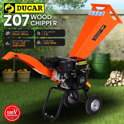 Ducar 7hp Wood Chipper Shredder Mulcher Grinder Petrol Orange Home & Garden Kings Warehouse 