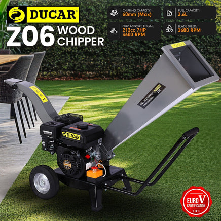 Ducar 7hp Wood Chipper Shredder Mulcher Grinder Petrol Silver Home & Garden Kings Warehouse 