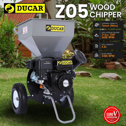 Ducar Wood Chipper Shredder Mulcher Garden 8hp Petrol Motor Upright Grinder - Silver Home & Garden Kings Warehouse 