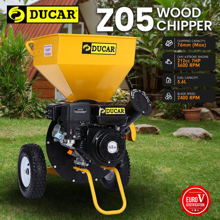 Ducar Wood Chipper Shredder Mulcher Garden 8hp Petrol Motor Upright Grinder - Yellow Home & Garden Kings Warehouse 