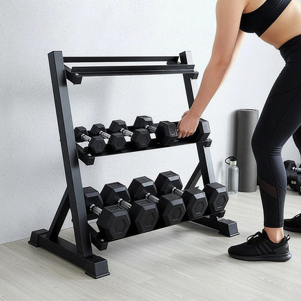 Dumbbell Rack Storage Stand Hex Weight Heavy Duty 3 Tier Wide Home Gym Fitness Sports & Fitness Kings Warehouse 