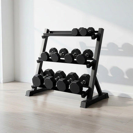 Dumbbell Rack Storage Stand Hex Weight Heavy Duty 3 Tier Wide Home Gym Fitness Sports & Fitness Kings Warehouse 