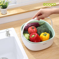 Ecoco Double Drain Basket Bowl Washing Kitchen Strainer Noodles Vegetables Fruit Sink Supplies Blue Home & Garden Kings Warehouse 