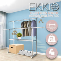 Ekkio Clothes Rack Stainless Steel Two Rail Home & Garden Kings Warehouse 