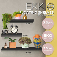 Ekkio Floating Shelf Set of 3 Black Home & Garden Kings Warehouse 