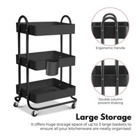 EKKIO Kitchen Trolley Cart 3 Tier (Black) Home & Garden Kings Warehouse 