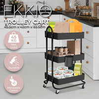 EKKIO Kitchen Trolley Cart 3 Tier (Black) Home & Garden Kings Warehouse 