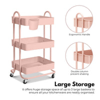 EKKIO Kitchen Trolley Cart 3 Tier (Pink) Home & Garden Kings Warehouse 