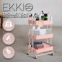 EKKIO Kitchen Trolley Cart 3 Tier (Pink) Home & Garden Kings Warehouse 