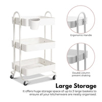 EKKIO Kitchen Trolley Cart 3 Tier (White) Home & Garden Kings Warehouse 