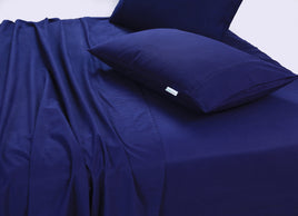 Elan Linen 100% Egyptian Cotton Vintage Washed 500TC Navy Blue Single Bed Sheets Set Home & Garden Kings Warehouse 