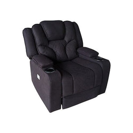 Electric Recliner Stylish Rhino Fabric Black 1 Seater Lounge Armchair with LED Features Furniture Kings Warehouse 