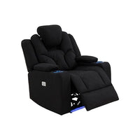 Electric Recliner Stylish Rhino Fabric Black 1 Seater Lounge Armchair with LED Features Furniture Kings Warehouse 