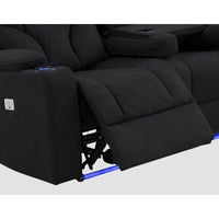 Electric Recliner Stylish Rhino Fabric Black 1 Seater Lounge Armchair with LED Features Furniture Kings Warehouse 