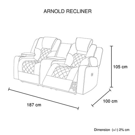 Electric Recliner Stylish Rhino Fabric Black Couch 2 Seater Lounge with LED Features Furniture Kings Warehouse 