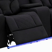 Electric Recliner Stylish Rhino Fabric Black Couch 3 Seater Lounge with LED Features Furniture Kings Warehouse 