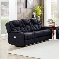 Electric Recliner Stylish Rhino Fabric Black Couch 3 Seater Lounge with LED Features Furniture Kings Warehouse 