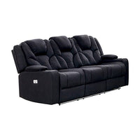 Electric Recliner Stylish Rhino Fabric Black Couch 3 Seater Lounge with LED Features Furniture Kings Warehouse 