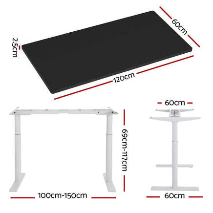 Electric Standing Desk Sit Stand Desks Motorised Dual Motor 120CM Black Furniture Kings Warehouse 