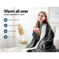 Electric Throw Rug Heated Blanket Washable Snuggle Flannel Winter Grey Kings Warehouse 