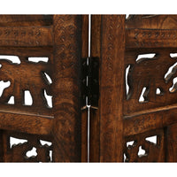 Elephant 4 Panel Room Divider Screen Privacy Shoji Timber Wood Stand - Burnt Kings Warehouse 