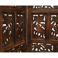 Elephant 4 Panel Room Divider Screen Privacy Shoji Timber Wood Stand - Burnt Kings Warehouse 