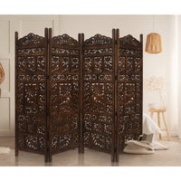 Elephant 4 Panel Room Divider Screen Privacy Shoji Timber Wood Stand - Burnt Kings Warehouse 