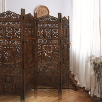 Elephant 4 Panel Room Divider Screen Privacy Shoji Timber Wood Stand - Burnt Kings Warehouse 