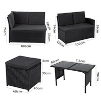 Ella 8-Seater Modular Outdoor Garden Lounge and Dining Set with Table and Stools in Black Kings Warehouse 