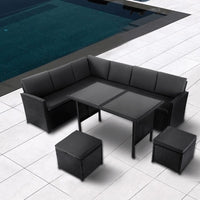 Ella 8-Seater Modular Outdoor Garden Lounge and Dining Set with Table and Stools in Black Kings Warehouse 