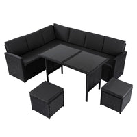 Ella 8-Seater Modular Outdoor Garden Lounge and Dining Set with Table and Stools in Black Kings Warehouse 
