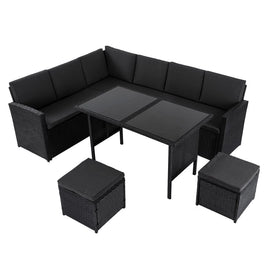 Ella 8-Seater Modular Outdoor Garden Lounge and Dining Set with Table and Stools in Black Kings Warehouse