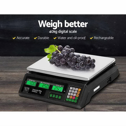 Emajin Scales Digital Kitchen 40KG Weighing Scales Platform Scales LCD Black Summer Sale Kings Warehouse 