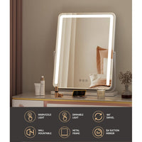 Embellir Makeup Mirror 40x50cm Hollywood Vanity with LED Light Strip Rotation Health & Beauty Kings Warehouse 