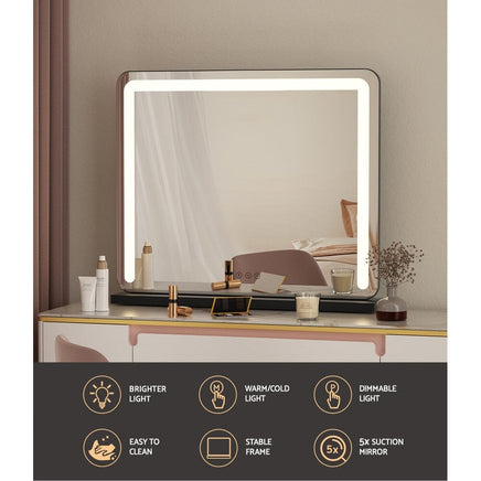 Embellir Makeup Mirror 60x50cm Hollywood Vanity with LED Light Tabletop Black Health & Beauty Kings Warehouse 