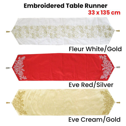 Embroidered Faux Silk Table Runner 33 x 135 cm Eve Red Silver Home & Garden Kings Warehouse 