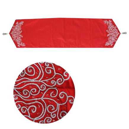 Embroidered Faux Silk Table Runner 33 x 135 cm Eve Red Silver Home & Garden Kings Warehouse 