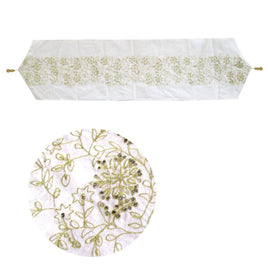 Embroidered Faux Silk Table Runner 33 x 135 cm Fleur White Gold Home & Garden Kings Warehouse 