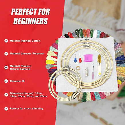Embroidery Starter Kit Cross Stitch Kit DIY Hand Craft Stitch 50 Colour Kit Baby & Kids Kings Warehouse 