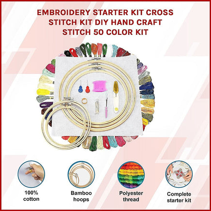 Embroidery Starter Kit Cross Stitch Kit DIY Hand Craft Stitch 50 Colour Kit Baby & Kids Kings Warehouse 