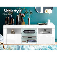 Entertainment Unit TV Cabinet LED 145cm White Angus Furniture Kings Warehouse 