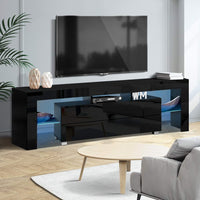 Entertainment Unit TV Cabinet LED 160cm Black Elo Furniture Kings Warehouse 