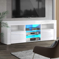 Entertainment Unit TV Cabinet LED 160cm White Bobi Furniture Kings Warehouse 