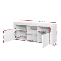 Entertainment Unit TV Cabinet LED 160cm White Bobi Furniture Kings Warehouse 