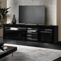 Entertainment Unit TV Cabinet LED 180cm Black Bobi Furniture Kings Warehouse 