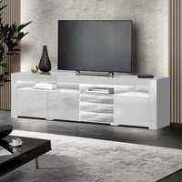 Entertainment Unit TV Cabinet LED 180cm White Bobi Furniture Kings Warehouse 