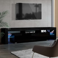 Entertainment Unit TV Cabinet LED 189cm Black Elo Furniture Kings Warehouse 