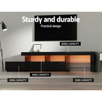 Entertainment Unit TV Cabinet LED 215cm Black Caya Furniture Kings Warehouse 