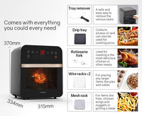 EUROCHEF 16L Air Fryer Electric Digital Airfryer Rotisserie Dry Large Big Cooker Appliances Kings Warehouse 