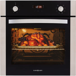 EuroChef 60cm Stainless Built-in 70L Grill 8 Function Fan Forced Electric Wall Oven Appliances Kings Warehouse 